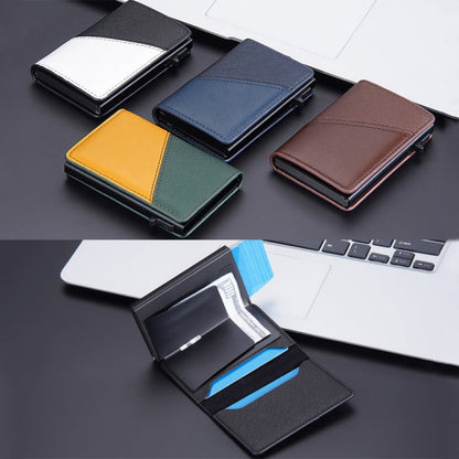 Porte-cartes Baellerry en cuir avec boîte en aluminium anti-vol RFID et poussoir latéral contrastant (noir)