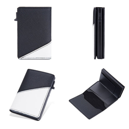 Porte-cartes Baellerry en cuir avec boîte en aluminium anti-vol RFID et poussoir latéral contrastant (noir)
