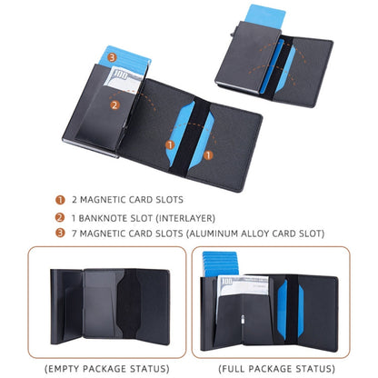 Porte-cartes Baellerry en cuir avec boîte en aluminium anti-vol RFID et poussoir latéral contrastant (noir)