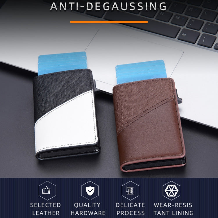 Porte-cartes anti-magnétique Baellerry en cuir avec boîte en aluminium RFID anti-vol et poussoir latéral contrastant (Café)
