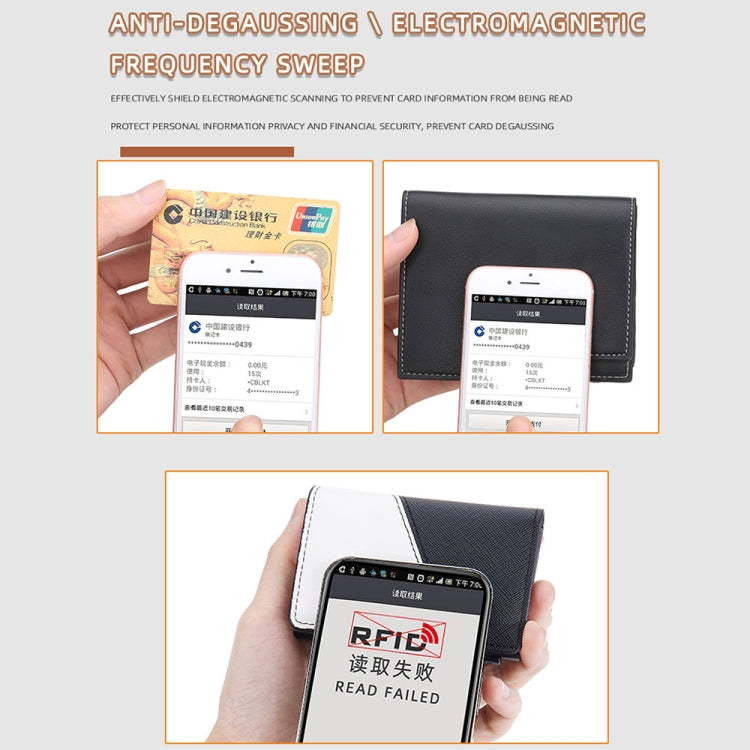 Porte-cartes Baellerry en cuir avec boîte en aluminium anti-vol RFID et poussoir latéral contrastant (noir)
