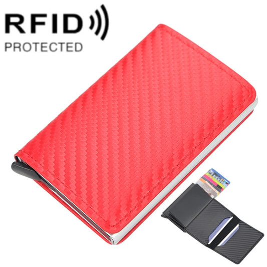 Baellerry RFID Anti-theft Plaid Leather Wallet Metal Aluminum Box Automatic Eject Type Card Holder(Red)