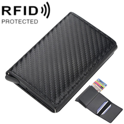 Porte-cartes Baellerry RFID en cuir à carreaux antivol avec boîte en métal en aluminium, éjection automatique (noir)
