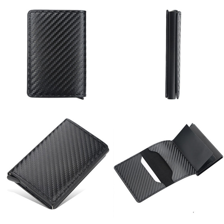 Porte-cartes Baellerry RFID en cuir à carreaux antivol avec boîte en métal en aluminium, éjection automatique (noir)