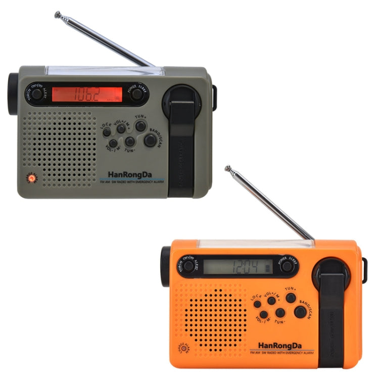 Radio d'avertissement météo NOAA HanRongda HRD-900 à manivelle solaire avec éclairage LED (Orange)