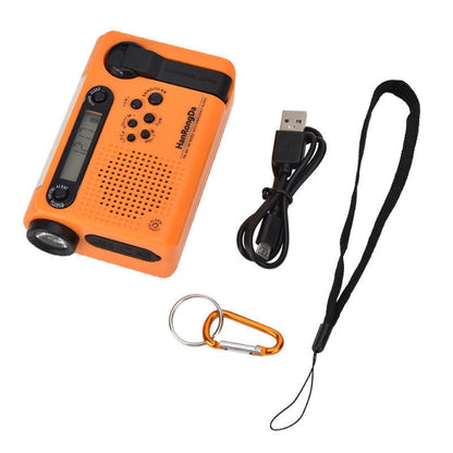 Radio d'avertissement météo NOAA HanRongda HRD-900 à manivelle solaire avec éclairage LED (Orange)