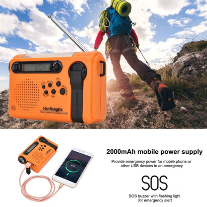 Radio d'avertissement météo NOAA HanRongda HRD-900 à manivelle solaire avec éclairage LED (Orange)