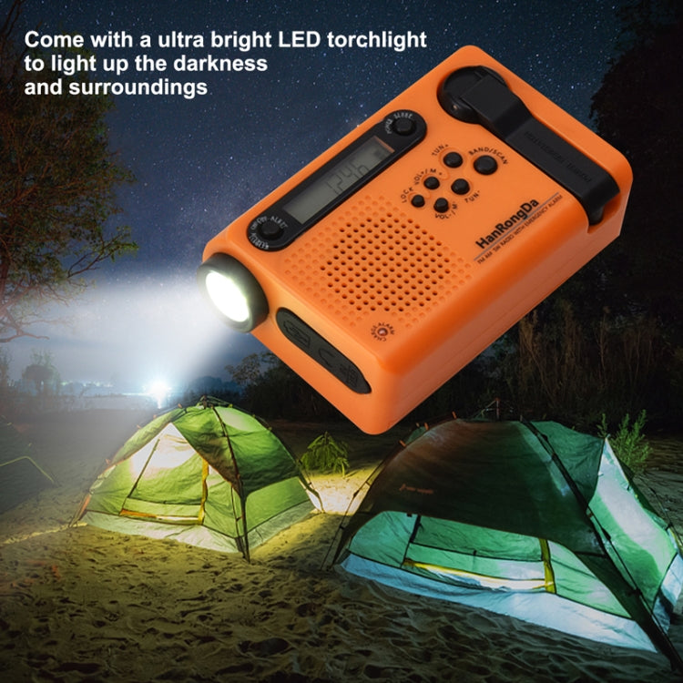 Radio d'avertissement météo NOAA HanRongda HRD-900 à manivelle solaire avec éclairage LED (Orange)