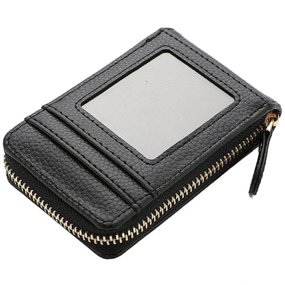 DEABOLAR Large-capacity Multi-slot Short Organ Card Holder PU Leather ID Cover Zipper Coin Purse(Black)