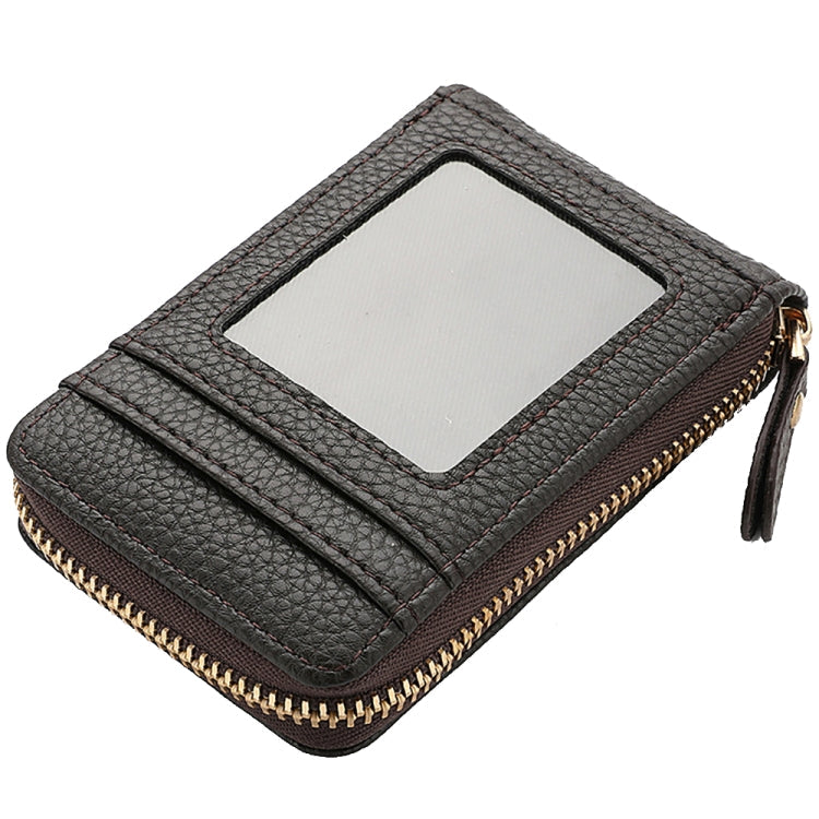 DEABOLAR Large-capacity Multi-slot Short Organ Card Holder PU Leather ID Cover Zipper Coin Purse(Coffee)