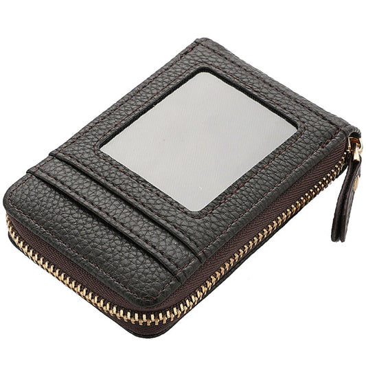 DEABOLAR Large-capacity Multi-slot Short Organ Card Holder PU Leather ID Cover Zipper Coin Purse(Coffee)