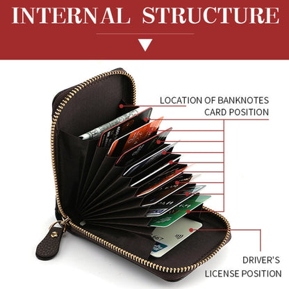 DEABOLAR Large-capacity Multi-slot Short Organ Card Holder PU Leather ID Cover Zipper Coin Purse(Coffee)