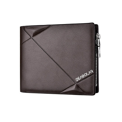 DEABOLAR Men Short PU Leather Tri-fold Horizontal Wallet Large-capacity Multi-card Wallet(Coffee)