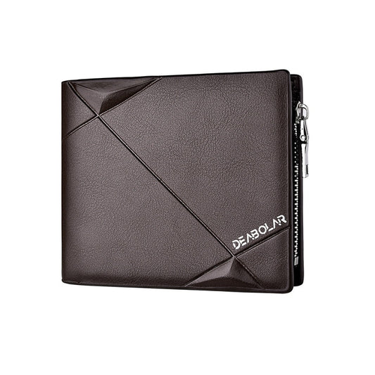 DEABOLAR Men Short PU Leather Tri-fold Horizontal Wallet Large-capacity Multi-card Wallet(Coffee)