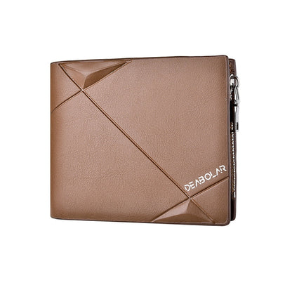 DEABOLAR Men Short PU Leather Tri-fold Horizontal Wallet Large-capacity Multi-card Wallet(Brown)