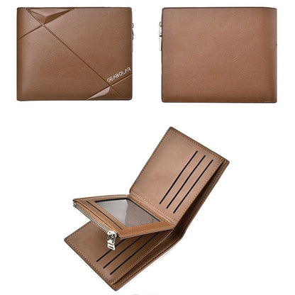 DEABOLAR Men Short PU Leather Tri-fold Horizontal Wallet Large-capacity Multi-card Wallet(Brown)