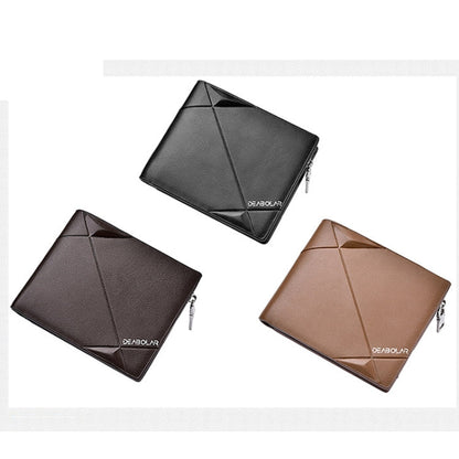 DEABOLAR Men Short PU Leather Tri-fold Horizontal Wallet Large-capacity Multi-card Wallet(Coffee)