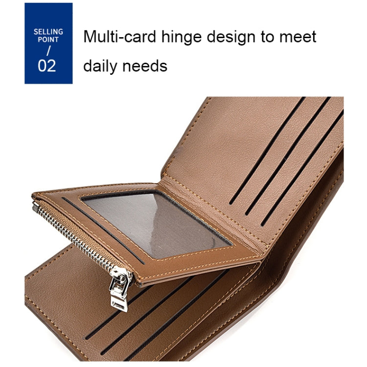 DEABOLAR Men Short PU Leather Tri-fold Horizontal Wallet Large-capacity Multi-card Wallet(Coffee)