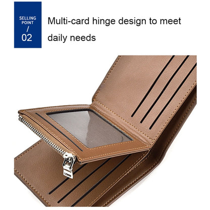 DEABOLAR Men Short PU Leather Tri-fold Horizontal Wallet Large-capacity Multi-card Wallet(Coffee)