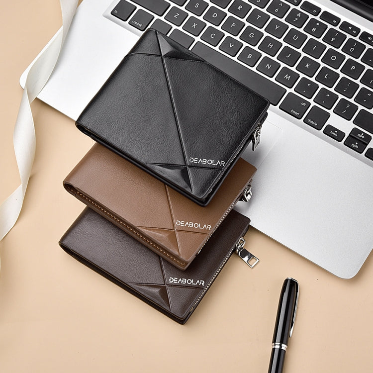 DEABOLAR Men Short PU Leather Tri-fold Horizontal Wallet Large-capacity Multi-card Wallet(Coffee)