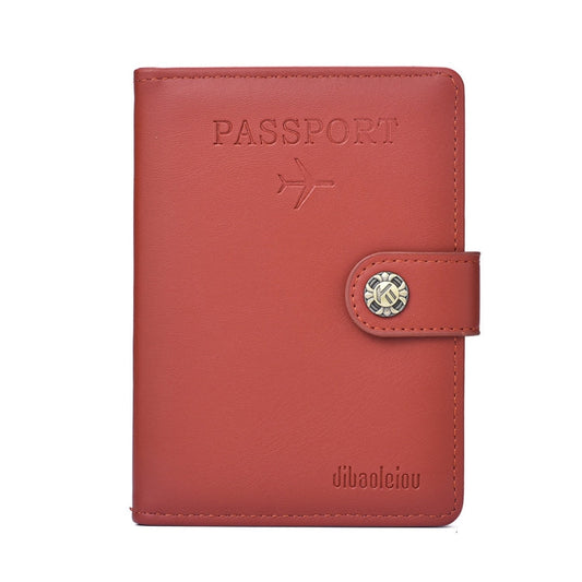 Dibaoleiou Buckle PU Leather ID Card Storage Bag Multifunctional Passport Case(Red)