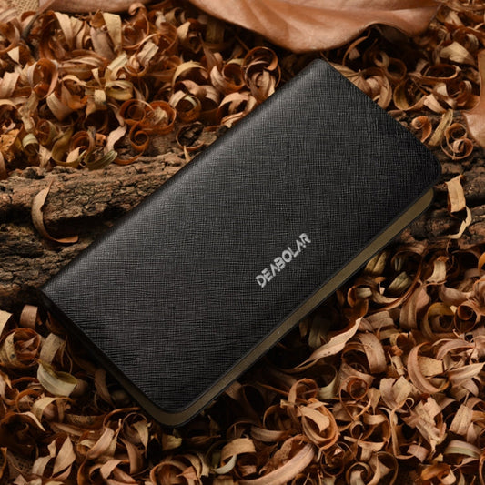 Portefeuille DEABOLAR long en cuir Saffiano grande capacité, pochette zippée multi-compartiments (noir)