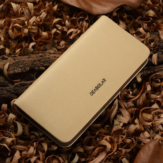 Portefeuille long DEABOLAR en cuir Saffiano grande capacité à compartiments multiples avec fermeture éclair (beige)