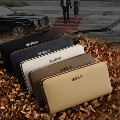 DEABOLAR Long Saffiano Leather Wallet Large Capacity Multi-compartment Zip Clutch(Beige)