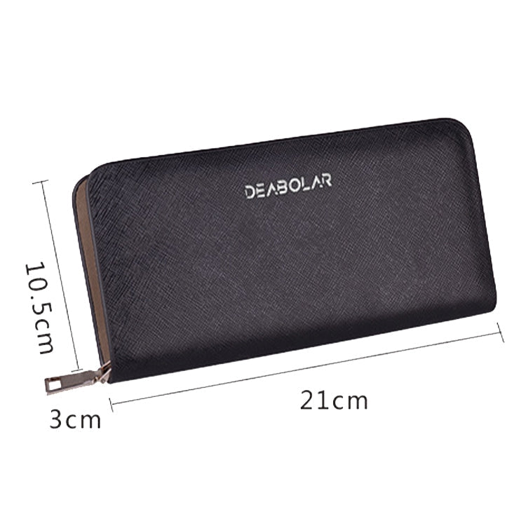 Portefeuille long en cuir Saffiano DEABOLAR, grande capacité, pochette zippée multi-compartiments (bleu)