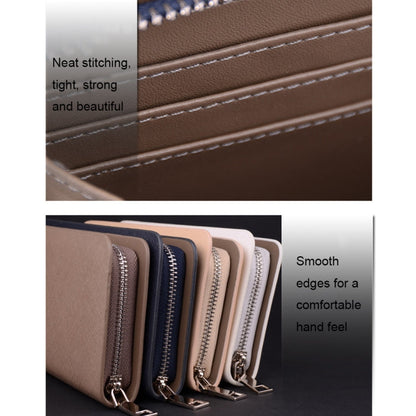 Portefeuille long en cuir Saffiano DEABOLAR, grande capacité, pochette zippée multi-compartiments (bleu)