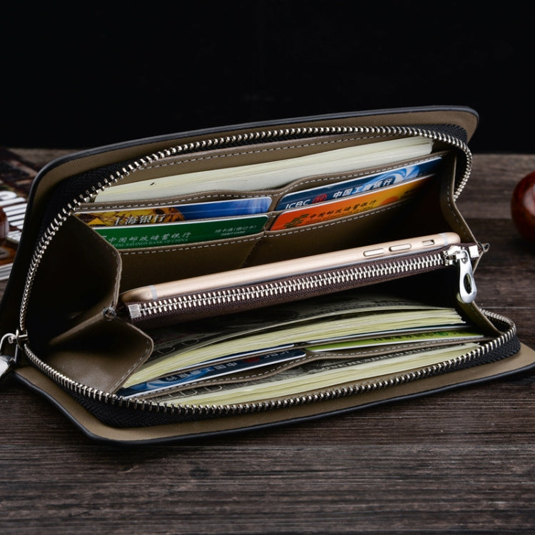DEABOLAR Long Saffiano Leather Wallet Large Capacity Multi-compartment Zip Clutch(Beige)