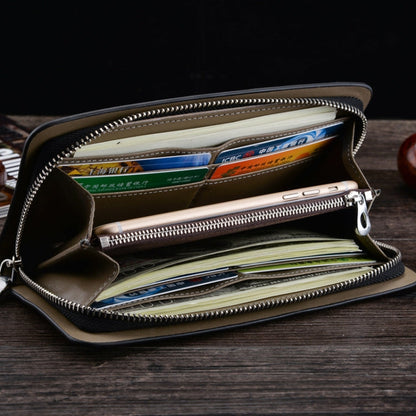 DEABOLAR Long Saffiano Leather Wallet Large Capacity Multi-compartment Zip Clutch(Black)