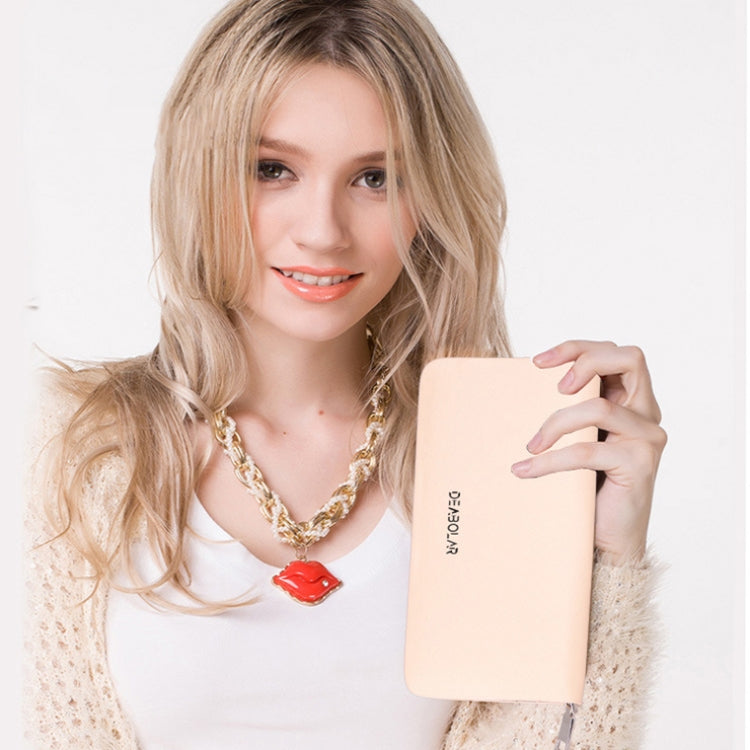 DEABOLAR Long Saffiano Leather Wallet Large Capacity Multi-compartment Zip Clutch(Beige)