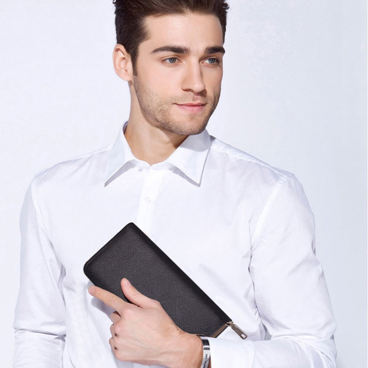 Portefeuille long en cuir Saffiano DEABOLAR, grande capacité, pochette zippée multi-compartiments (bleu)