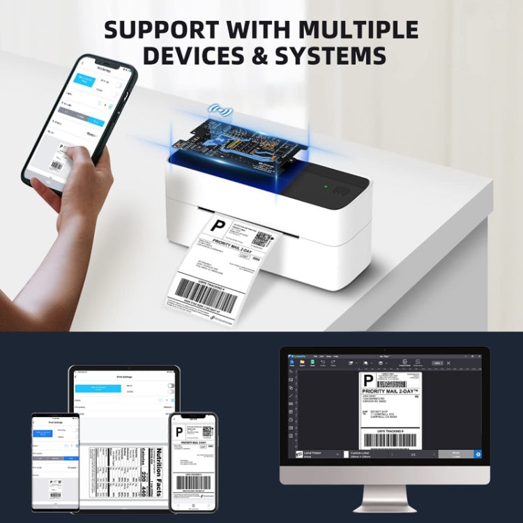 Phomemo PM241-BT Bluetooth Address Label Printer Thermal Shipping Package Label Maker, Size: US(White Blue)