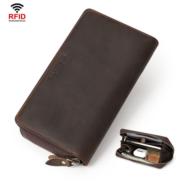 HUMERPAUL RFID Rétro Fermeture Éclair Multi-Cartes Portefeuille Long en Cuir pour Hommes (Café)