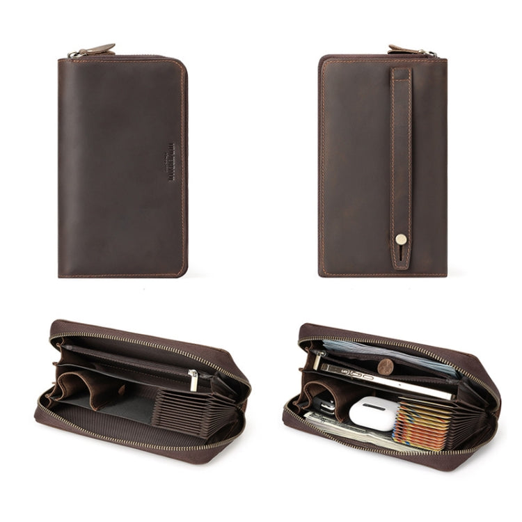 HUMERPAUL RFID Rétro Fermeture Éclair Multi-Cartes Portefeuille Long en Cuir pour Hommes (Café)