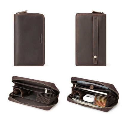 HUMERPAUL RFID Rétro Fermeture Éclair Multi-Cartes Portefeuille Long en Cuir pour Hommes (Café)