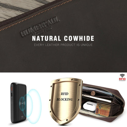 HUMERPAUL RFID Rétro Fermeture Éclair Multi-Cartes Portefeuille Long en Cuir pour Hommes (Café)