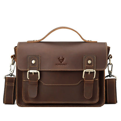 HUMERPAUL Leather Crossbody Bag Men Retro Shoulder Bag Commuter Men Small Square Bag(Brown)