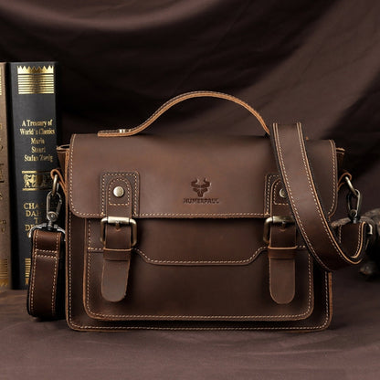 HUMERPAUL Leather Crossbody Bag Men Retro Shoulder Bag Commuter Men Small Square Bag(Brown)