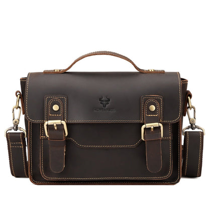 HUMERPAUL Leather Crossbody Bag Men Retro Shoulder Bag Commuter Men Small Square Bag(Coffee)