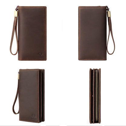 HUMERPAUL RFID Large Capacity Leather Wallet Long Men Pump Mobile Phone(Brown)
