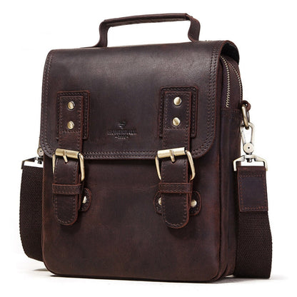 HUMERPAUL Leather Crossbody Bag Men Leather Backpack Shoulder Bag(Brown)