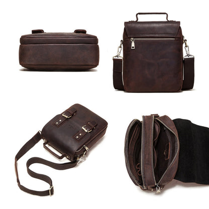 HUMERPAUL Leather Crossbody Bag Men Leather Backpack Shoulder Bag(Brown)