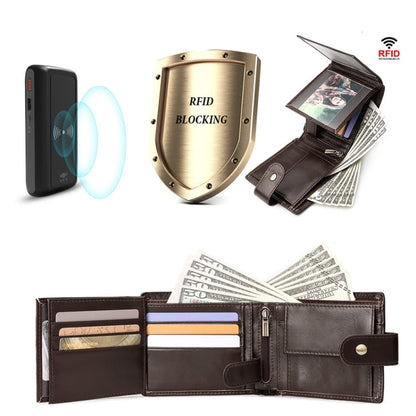 HUMERPAUL Portefeuille Homme Court Anti-magnétique RFID en Cuir Multi-cartes (Marron)