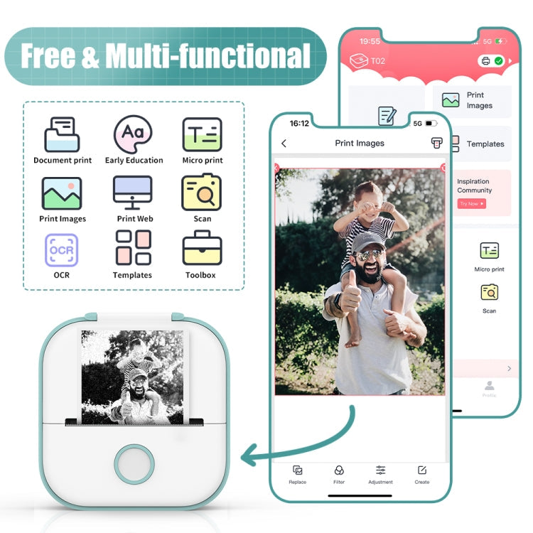 Phomemo T02 Gift Box Phone Bluetooth Mini Printer Photo Thermal Printer Family Student Wrong Question Printer(Green)