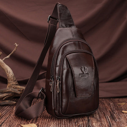 HUMERPAUL Men Shoulder Bag Leather Messengers Diligent Chest Bag(Dark Brown)