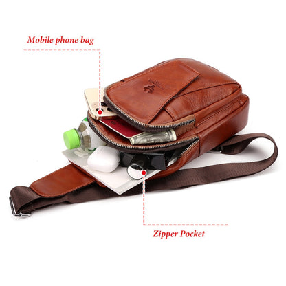 HUMERPAUL Men Shoulder Bag Leather Messengers Diligent Chest Bag(Dark Brown)