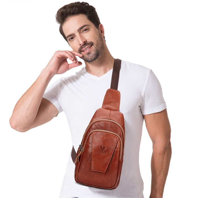 HUMERPAUL Men Shoulder Bag Leather Messengers Diligent Chest Bag(Dark Brown)